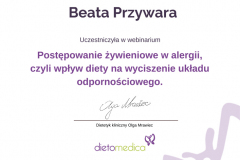 Certyfikat "Postępowanie żywieniowe w alergii"